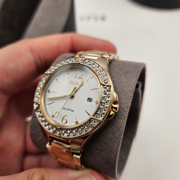 CITIZEN FE1163-56A SILHOUETTE WOMEN'S ECO DRIVE SWAROVSKI CRYSTAL GOLDTONE WATCH - Picture 3 of 7